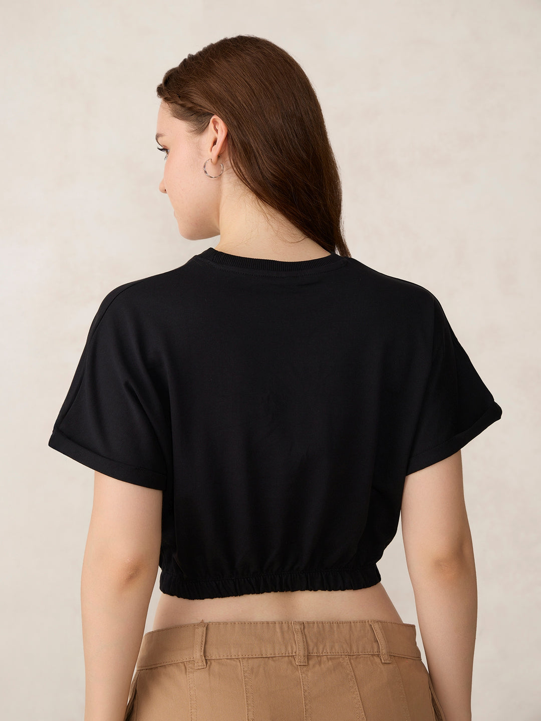 Black Boxy Cropped Elasticated Hem Sweatshirt