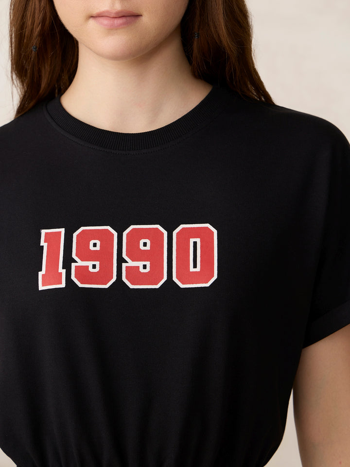 Black Boxy Cropped Elasticated Hem Sweatshirt