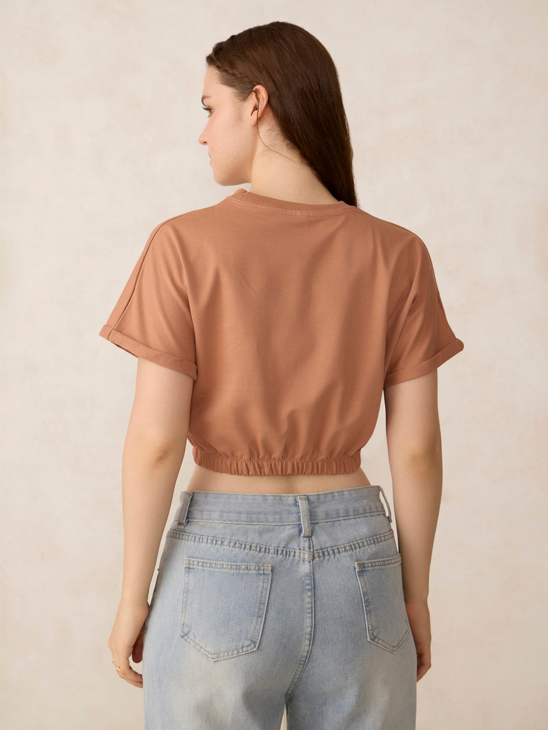 Mauve Boxy Cropped Elasticated Hem Sweatshirt