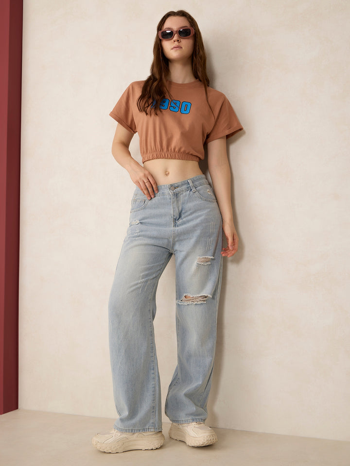 Mauve Boxy Cropped Elasticated Hem Sweatshirt