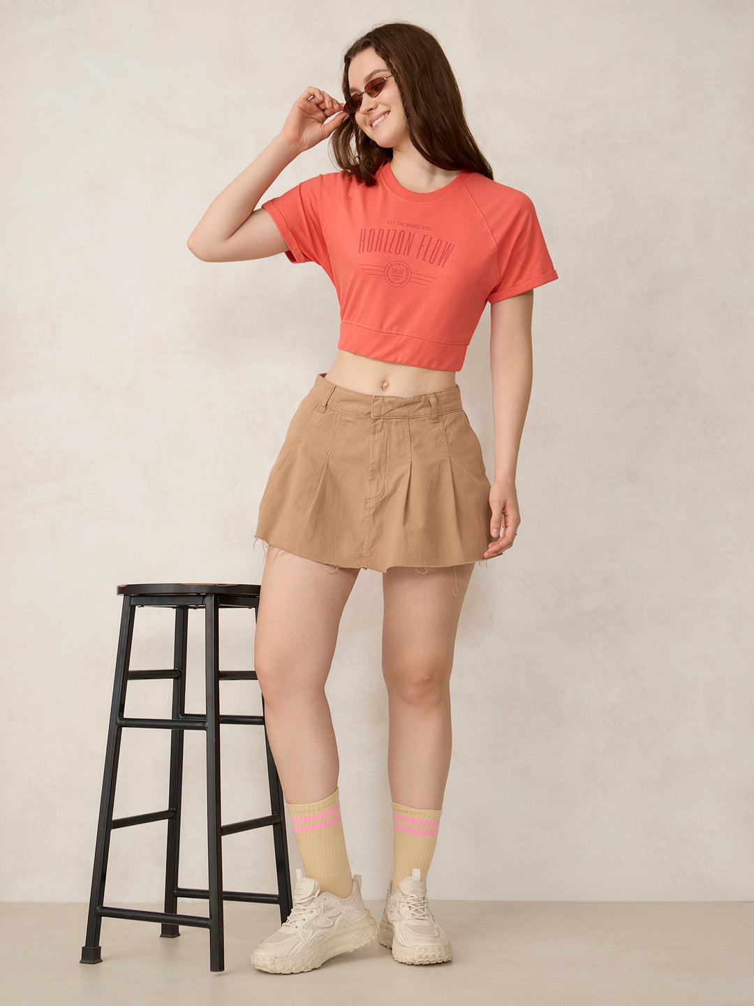 Coral Cropped Raglan Sleeve Sweatshirt