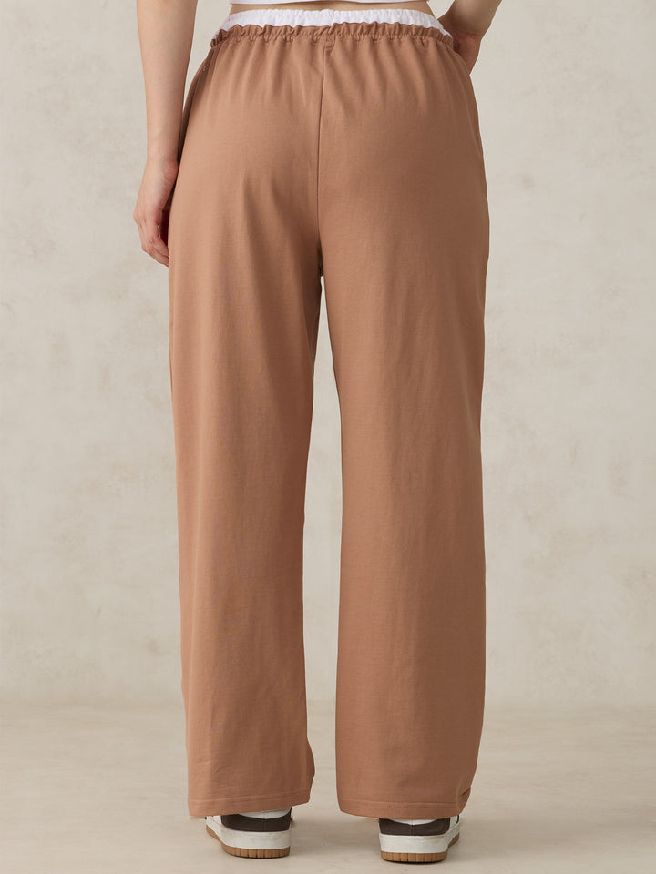 Brown Dual Toned Waistband Sweatpants