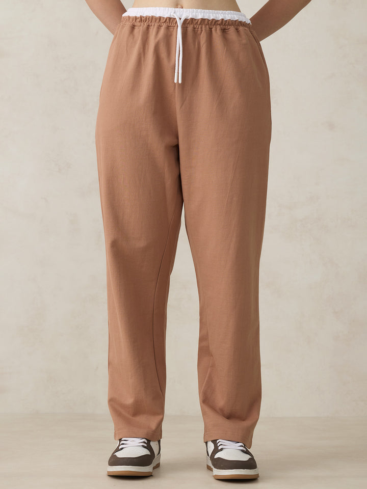 Brown Dual Toned Waistband Sweatpants