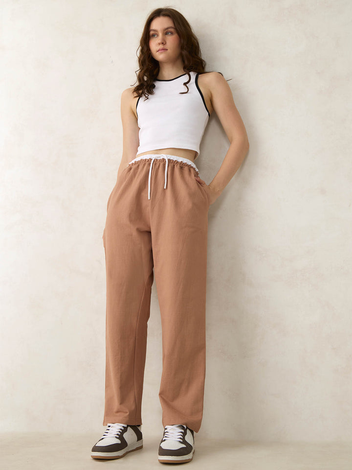 Brown Dual Toned Waistband Sweatpants