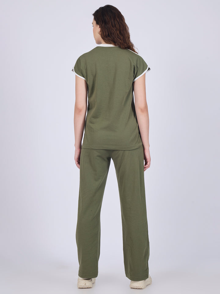 Olive Contrast Tiping T-Shirt Coord Set