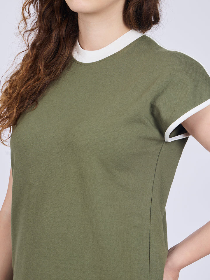 Olive Contrast Tiping T-Shirt Coord Set