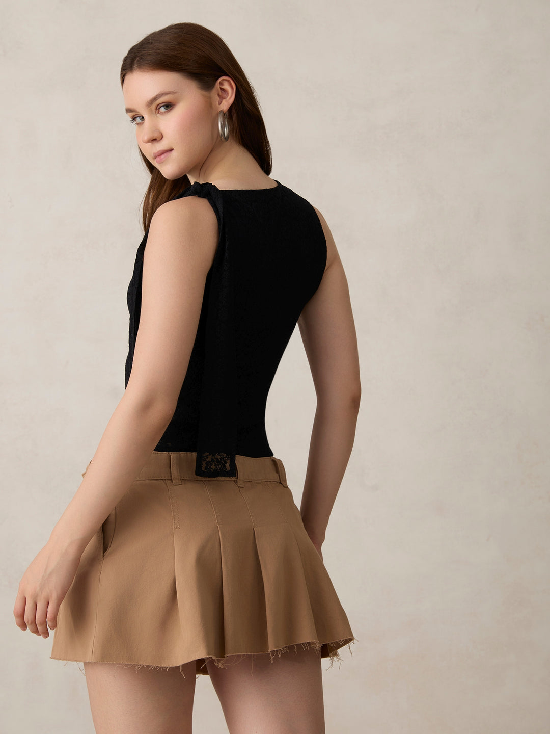 Black Lace Tie Up Top