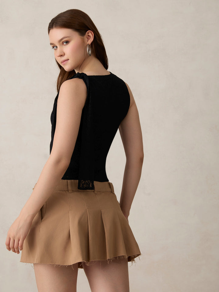 Black Lace Tie Up Top