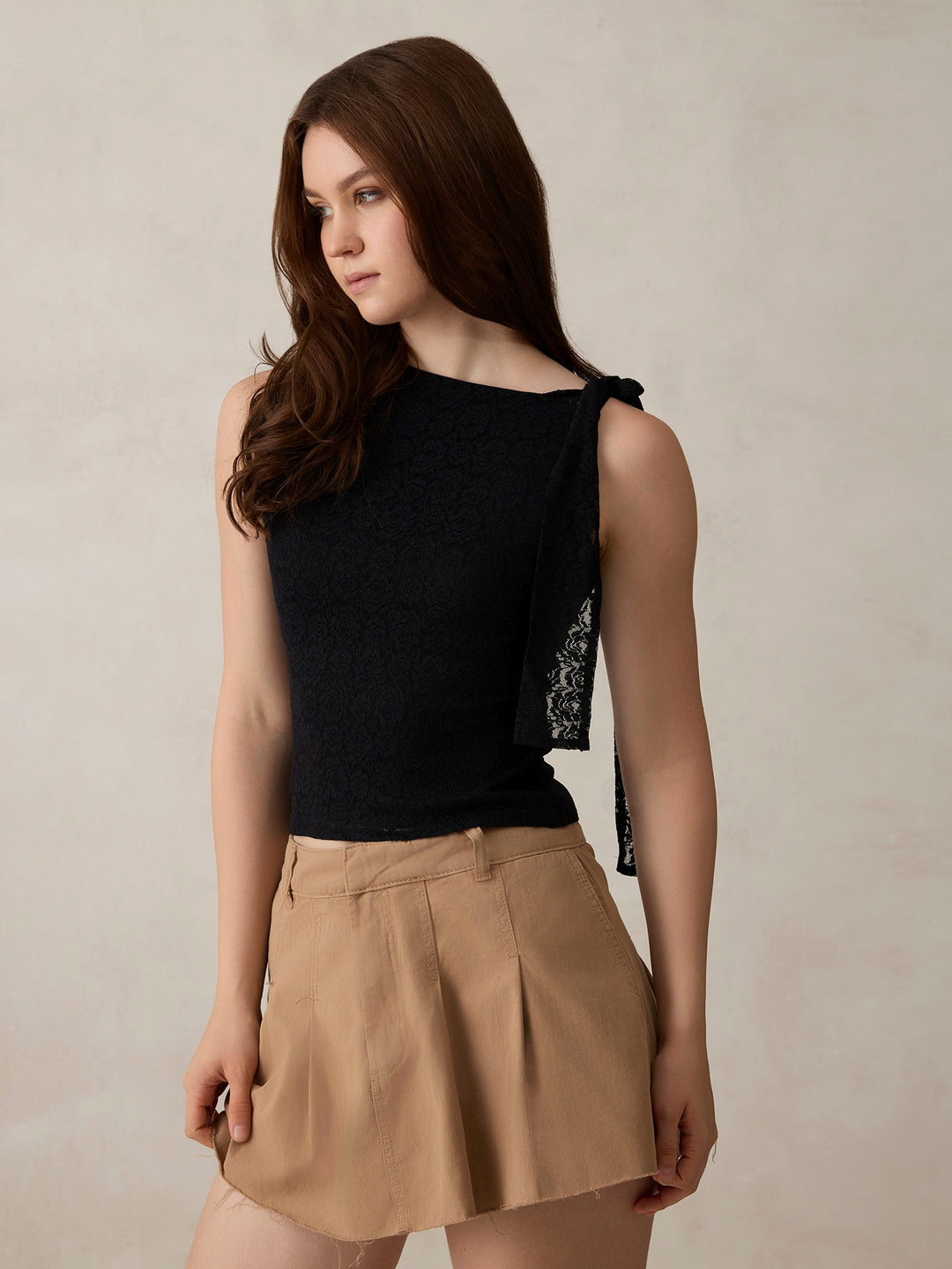 Black Lace Tie Up Top