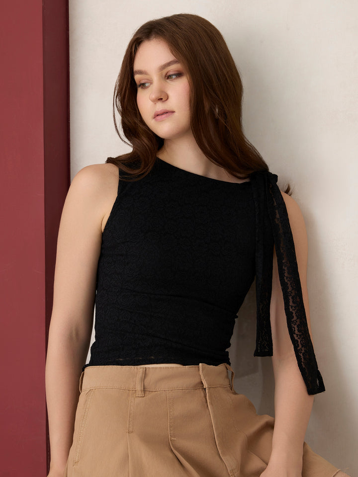 Black Lace Tie Up Top
