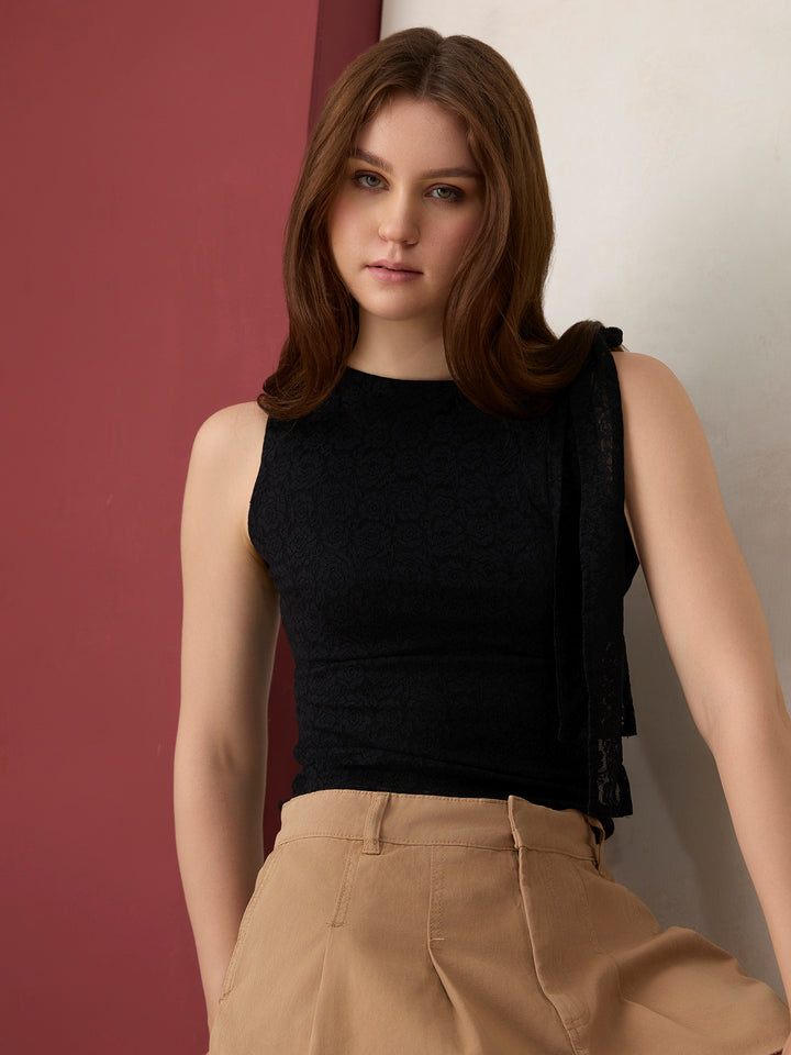 Black Lace Tie Up Top