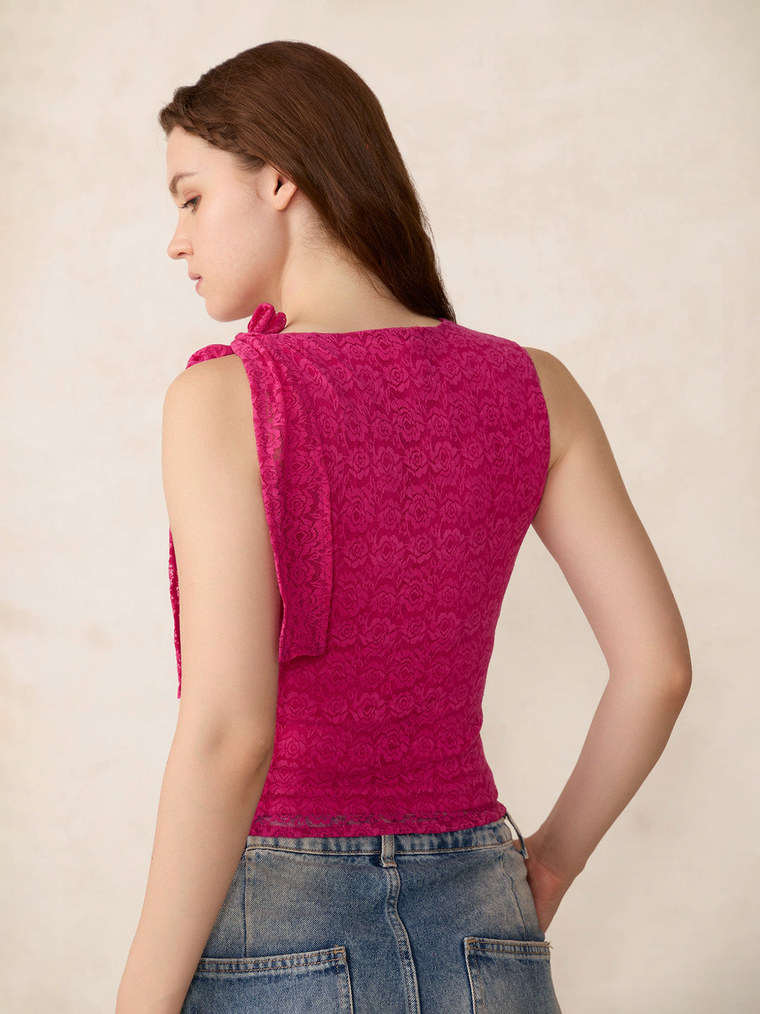 Pink Lace Tie Up Top