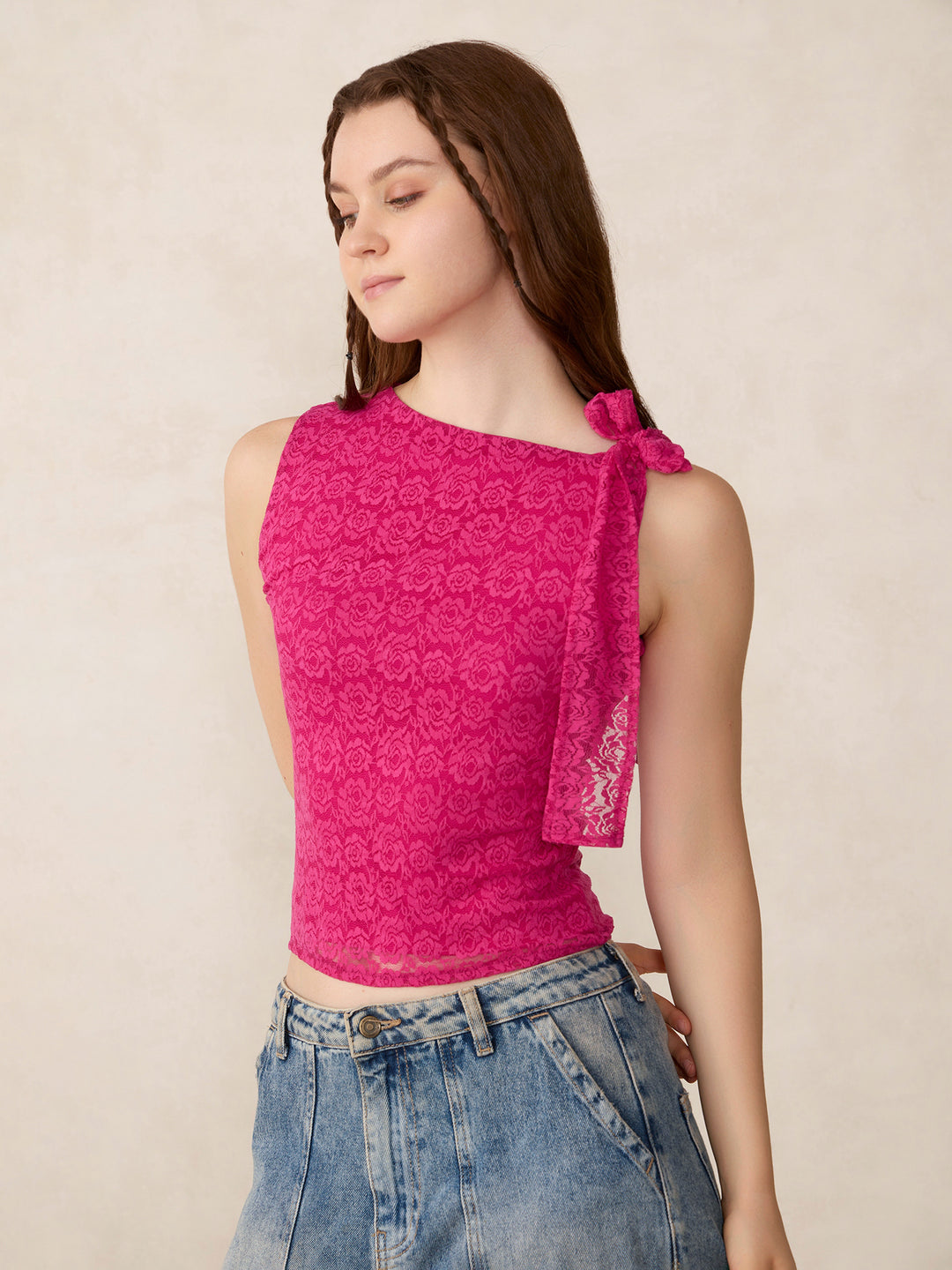 Pink Lace Tie Up Top