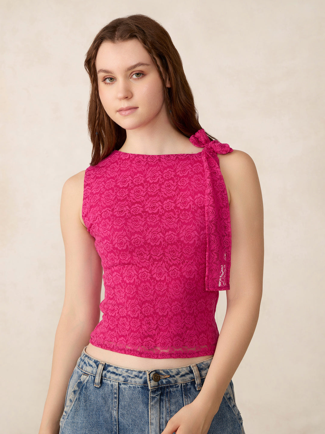 Pink Lace Tie Up Top