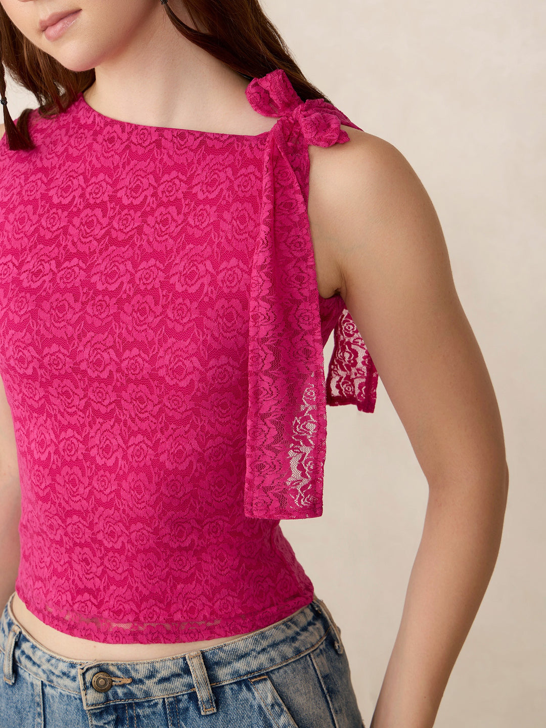 Pink Lace Tie Up Top