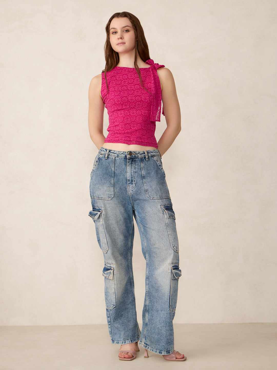 Pink Lace Tie Up Top