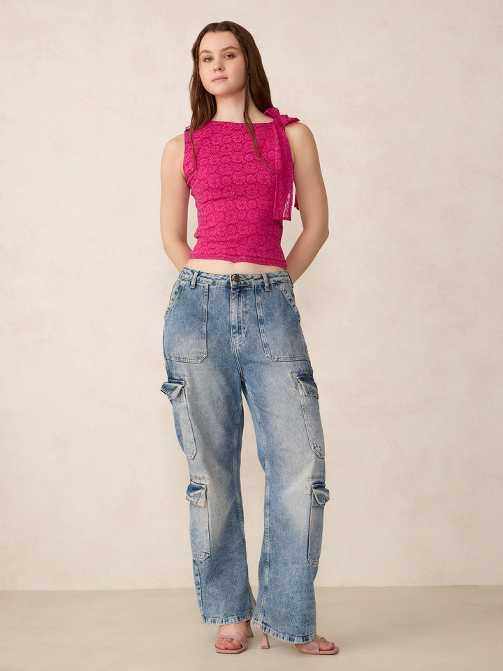 Pink Lace Tie Up Top