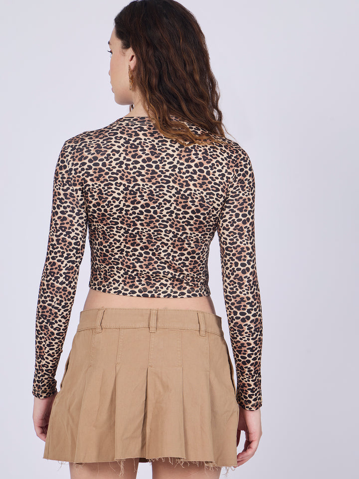 Beige Animal Printed Knit Top