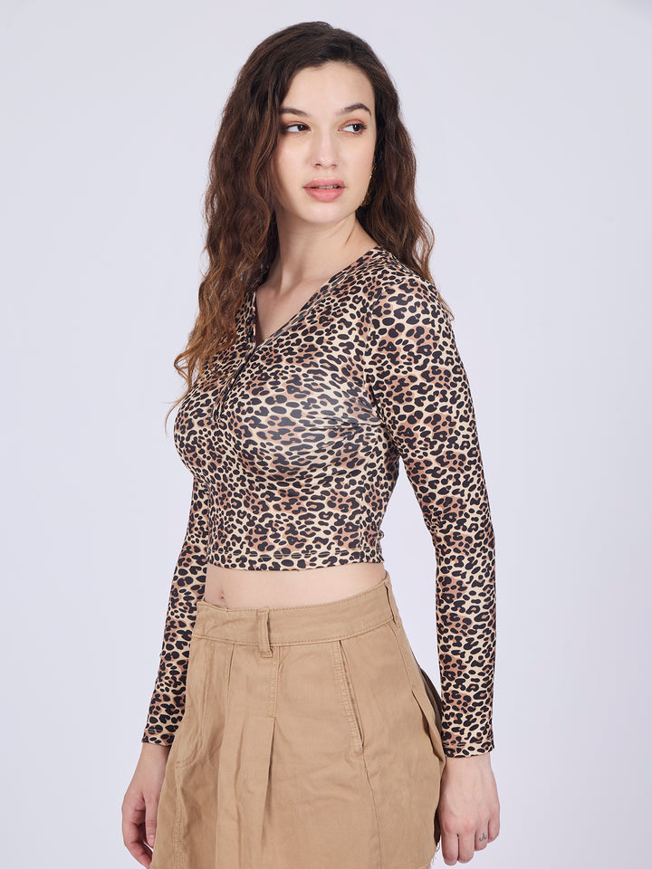 Beige Animal Printed Knit Top