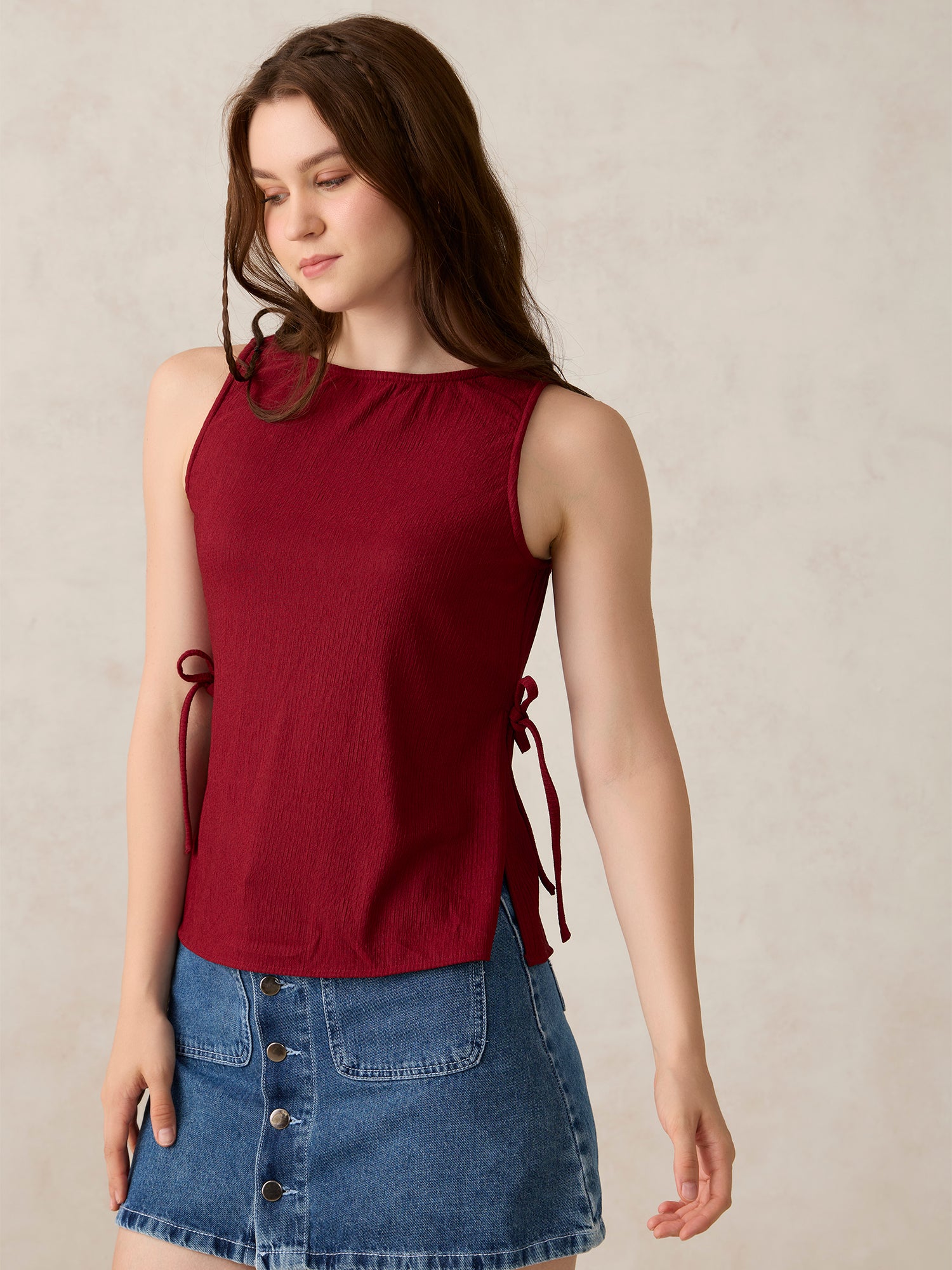トップス melt the lady neck ribbon tops Shop Red Boat Neck Side Tie Up Top - for Women | OUTZIDR