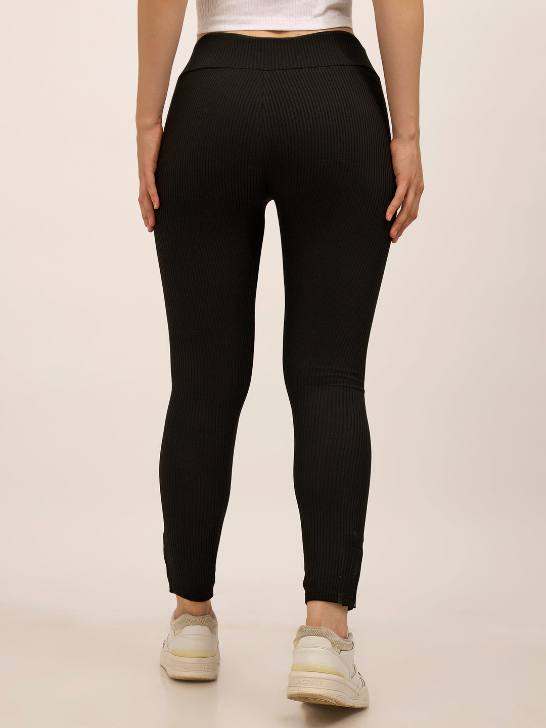 Black Ribbed Basic Solid Leggings