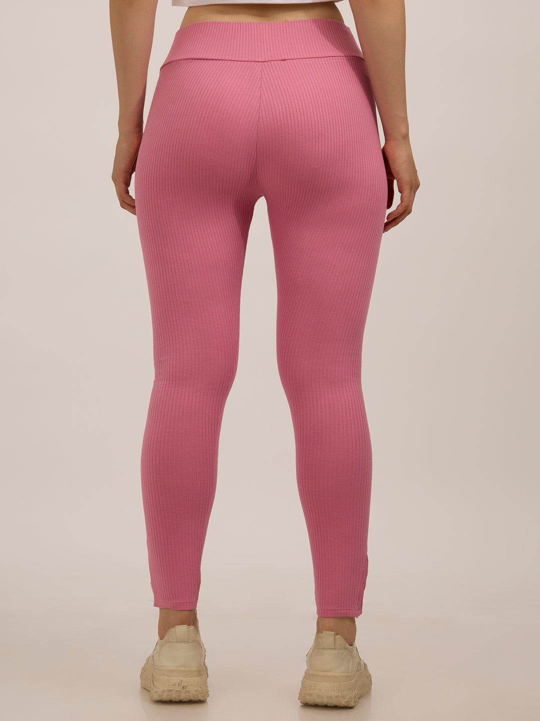 Mauve Ribbed Basic Solid Leggings