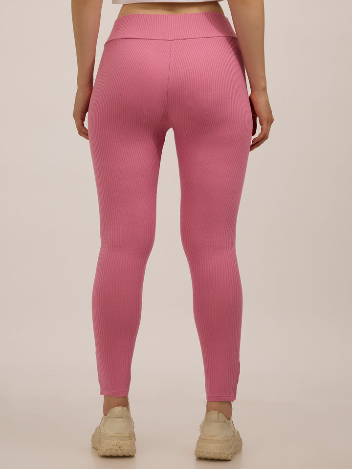 Mauve Ribbed Basic Solid Leggings