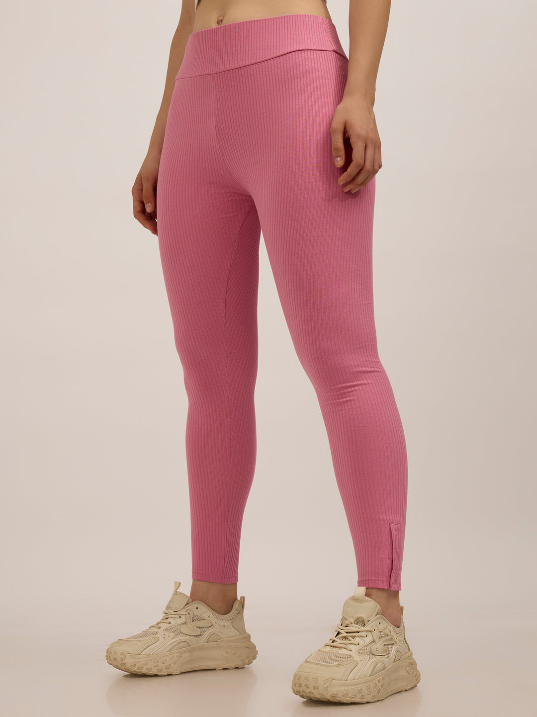 Mauve Ribbed Basic Solid Leggings
