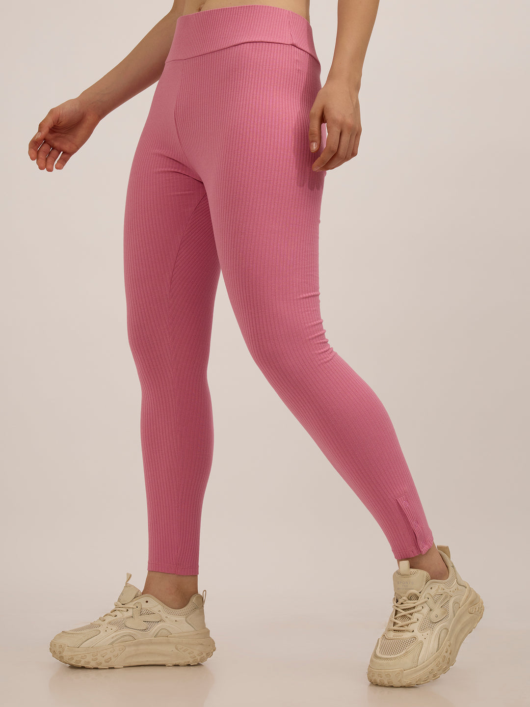 Mauve Ribbed Basic Solid Leggings