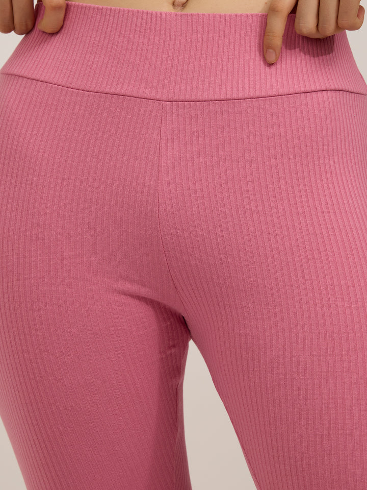 Mauve Ribbed Basic Solid Leggings