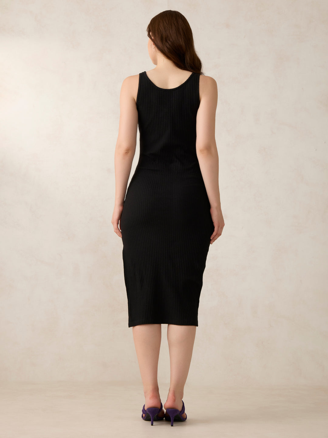 Black Plunge Neck Side Slit Dress