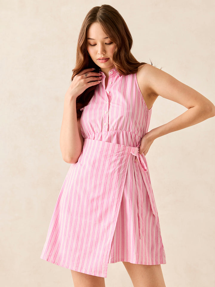 Pink Mini Wrap Detail Dress