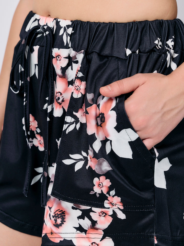 Black Floral Printed Shorts