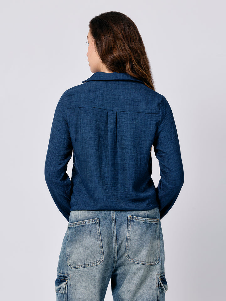 Navy Blue Regular Sleeve Tab Shirt