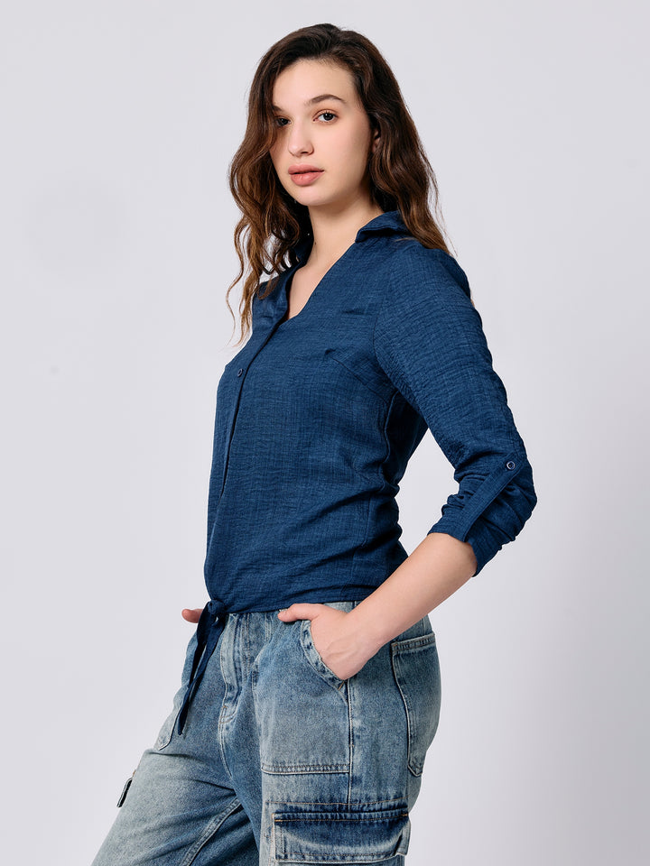 Navy Blue Regular Sleeve Tab Shirt