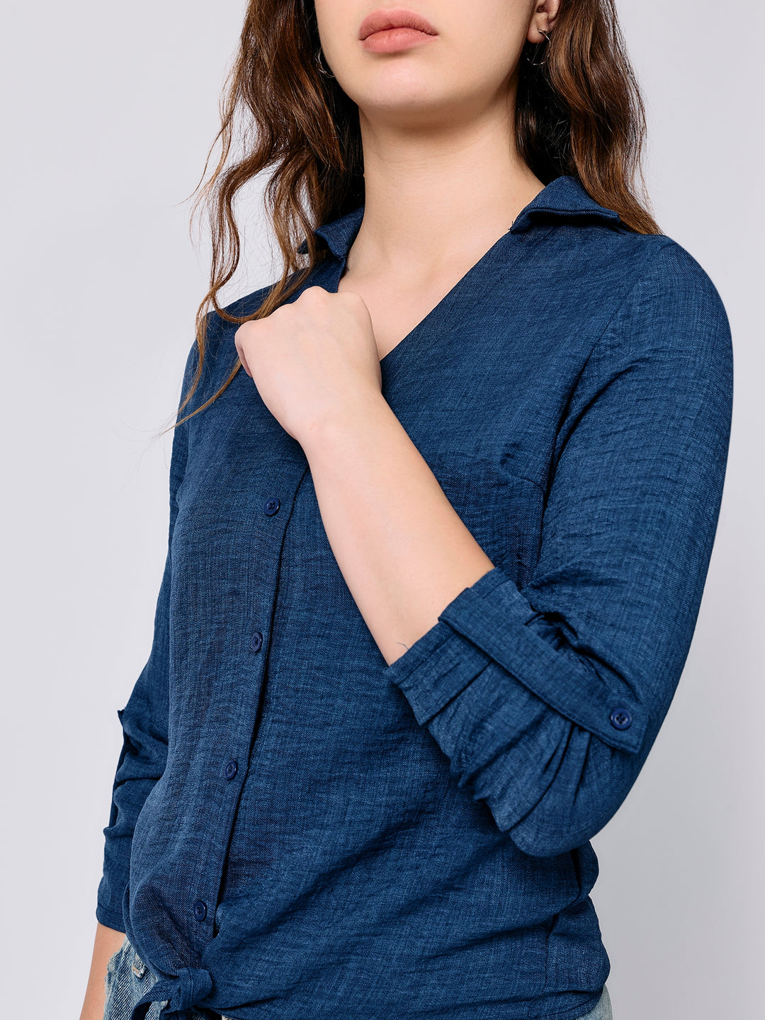 Navy Blue Regular Sleeve Tab Shirt