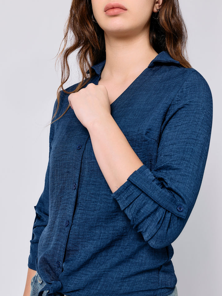 Navy Blue Regular Sleeve Tab Shirt