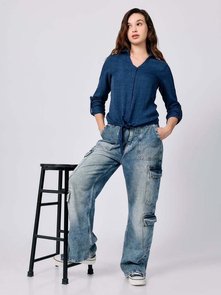 Navy Blue Regular Sleeve Tab Shirt