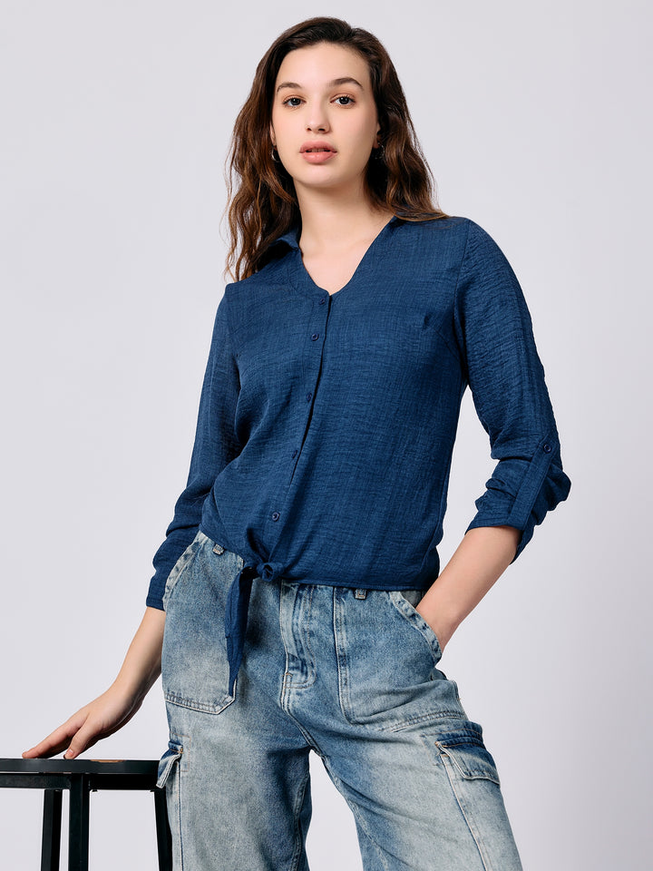 Navy Blue Regular Sleeve Tab Shirt