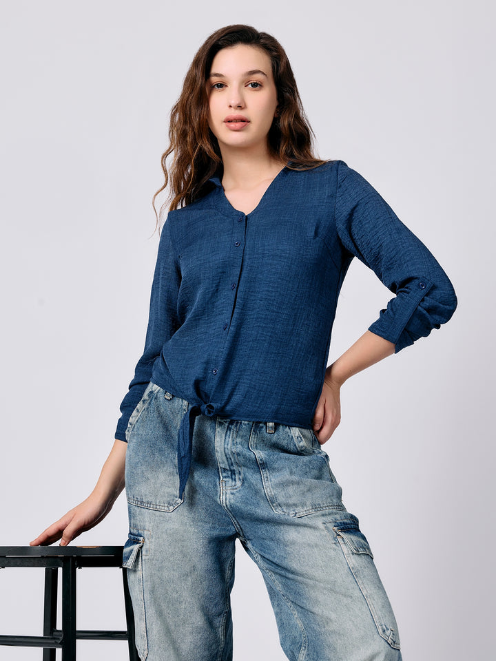 Navy Blue Regular Sleeve Tab Shirt