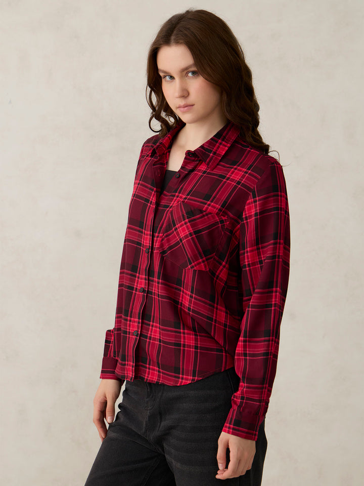 Pink One Pocket Checks Shirt