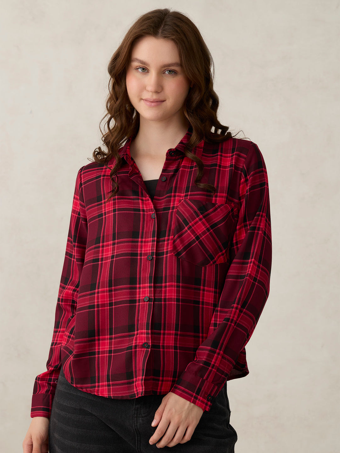 Pink One Pocket Checks Shirt