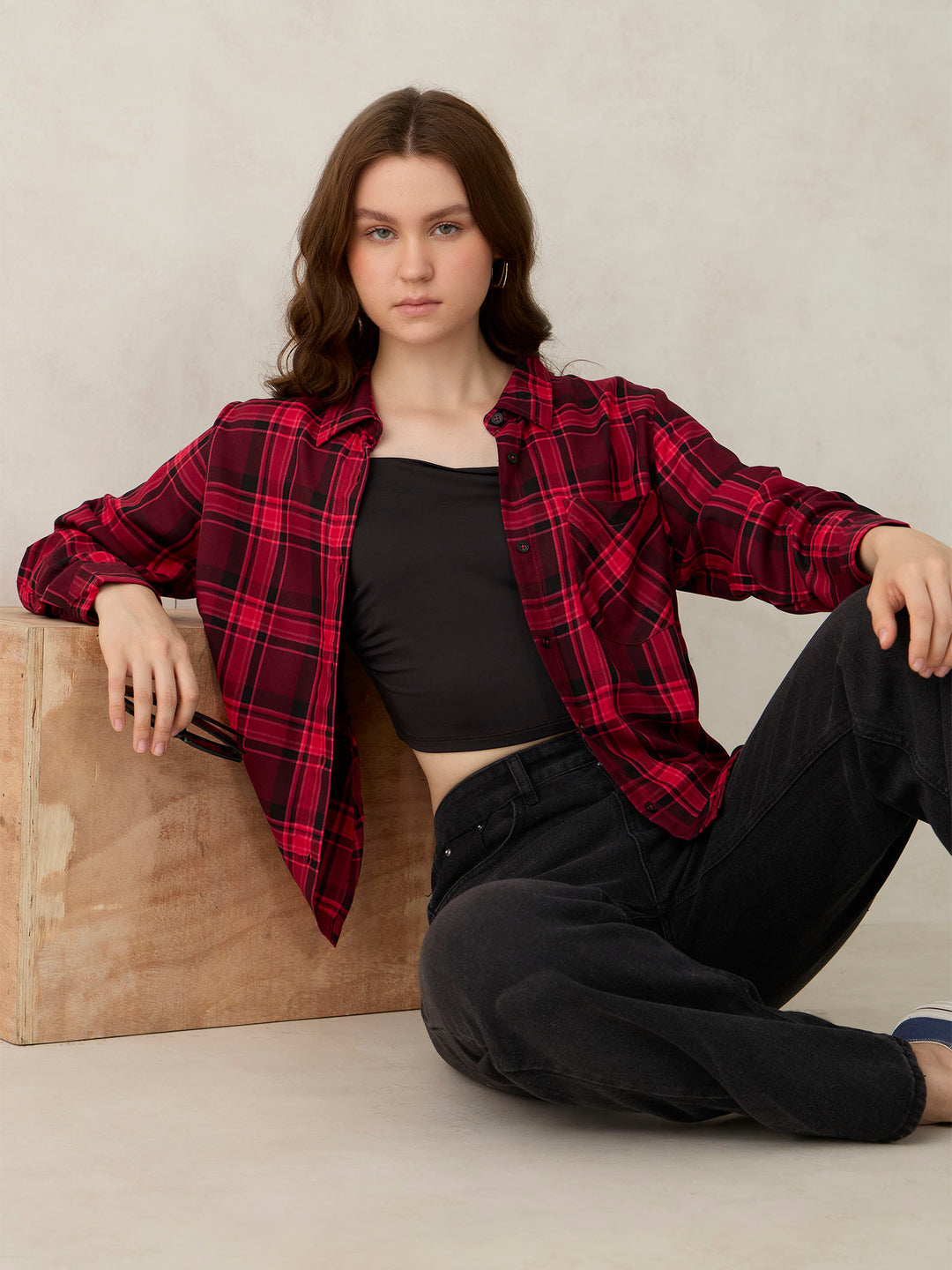 Pink One Pocket Checks Shirt