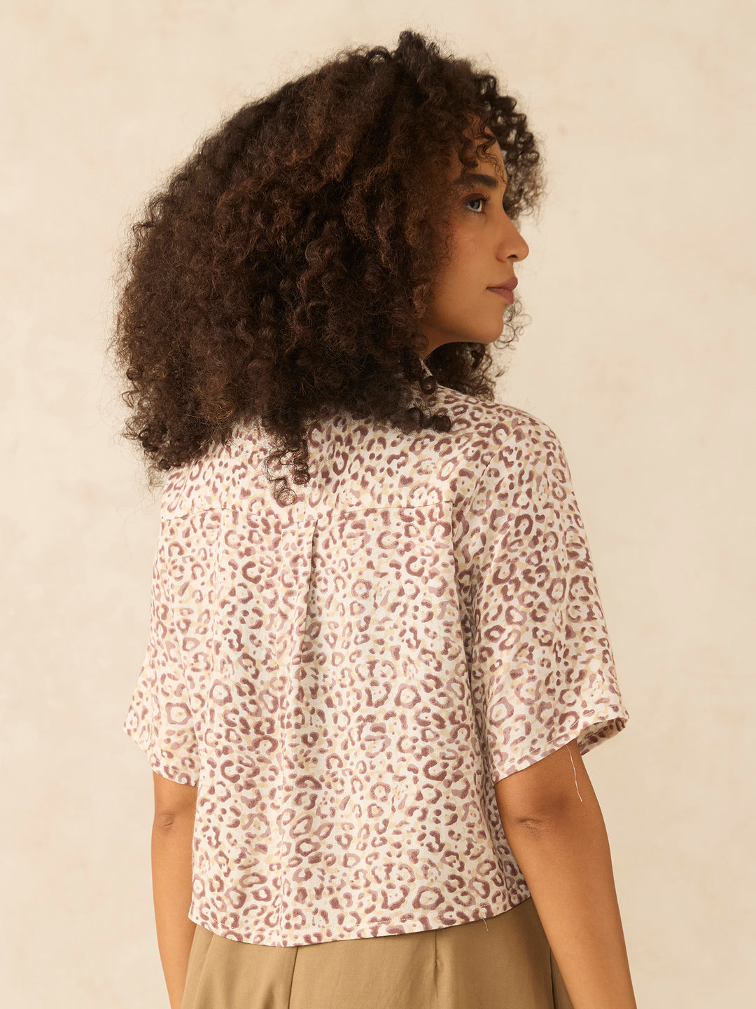 Brown Printed Cropped Shirt