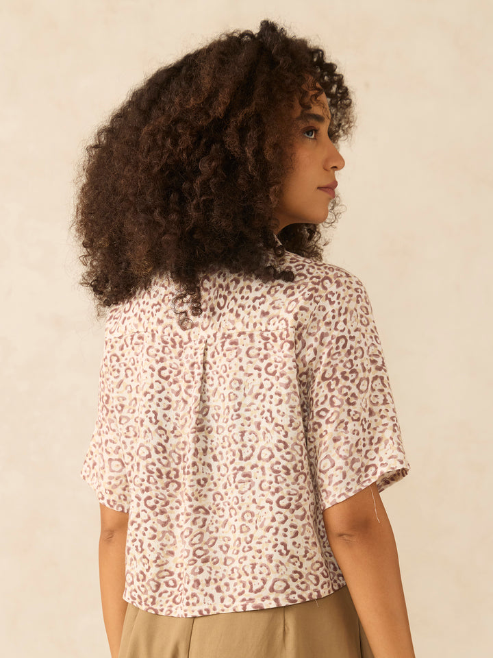 Brown Printed Cropped Shirt
