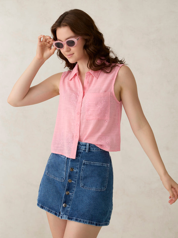 Pink Sleeveless Boxy Shirt