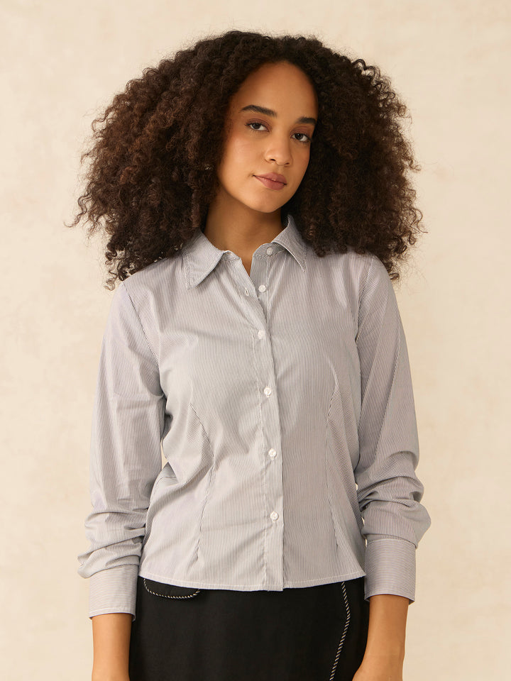 Grey Cropped Fitted Shirt