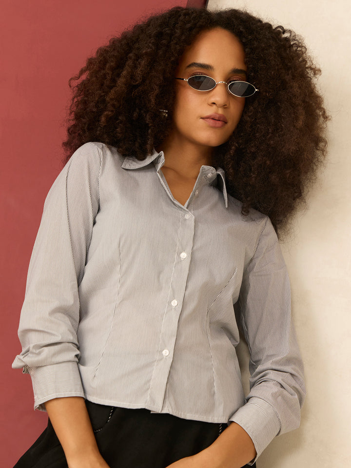 Grey Cropped Fitted Shirt