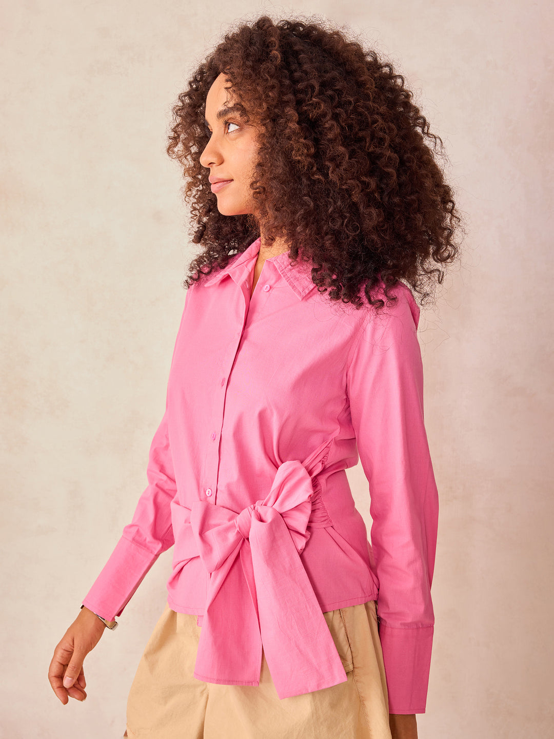 Pink Front Knoted Shirt