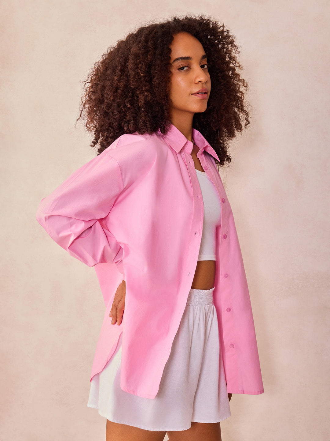 Pink Oversized Full Sleeved Shirt